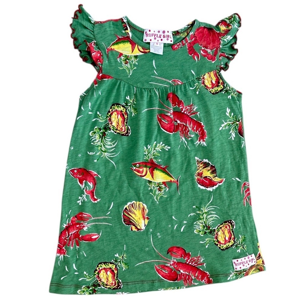 Ruffle Girl Boutique Summer Dress Flutter Sleeve Dress Lobster Fish Seashells